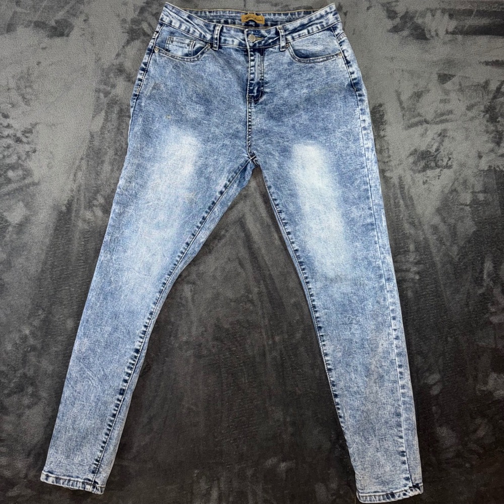 Women Size 9 Wave Jeans Skinny Blue Excellent Acid Wash High Rise Stretch Denim